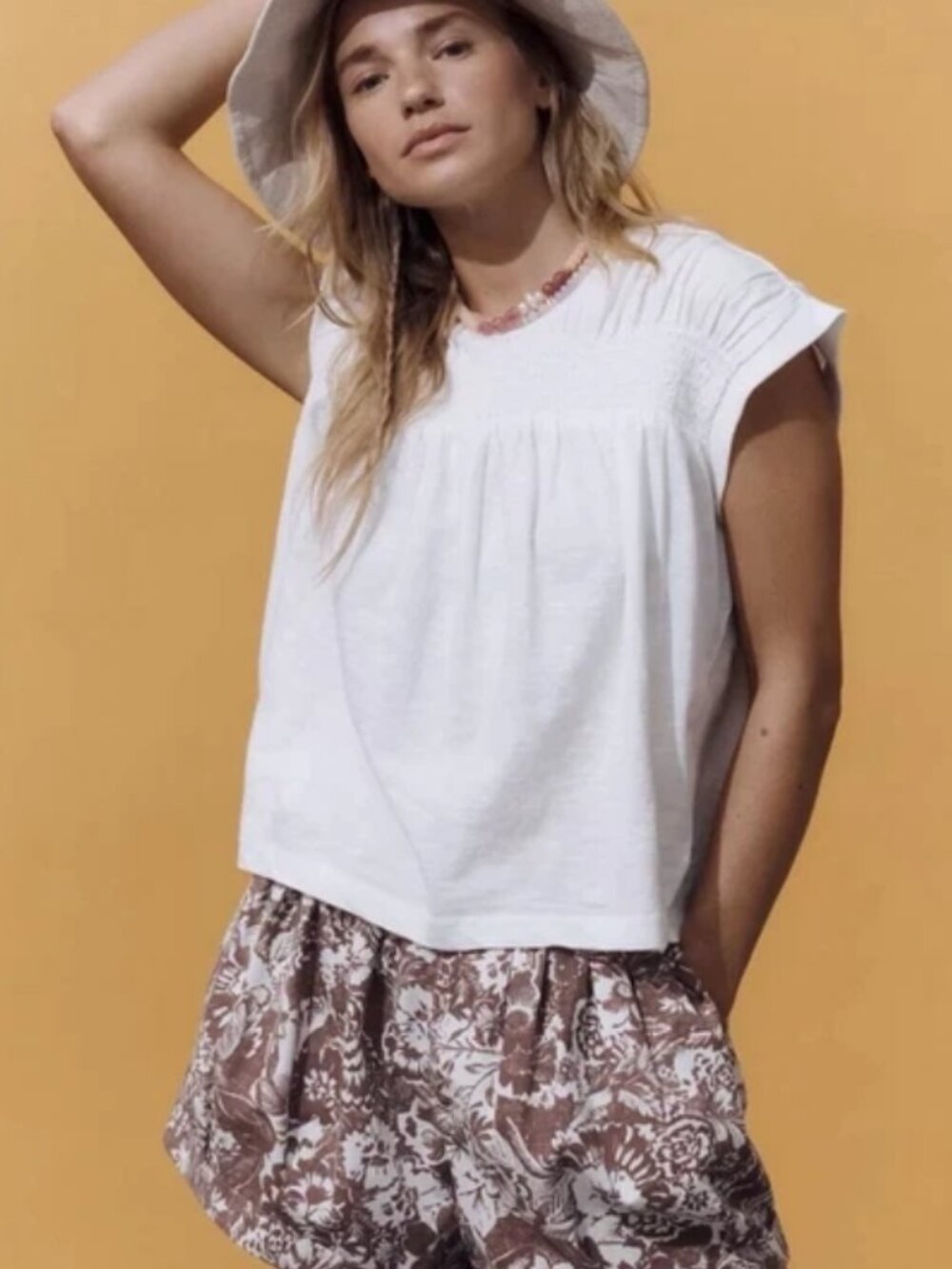 By Anthropologie Smocked Yoke Top Sleeveless Pullover Round Neck XXSP